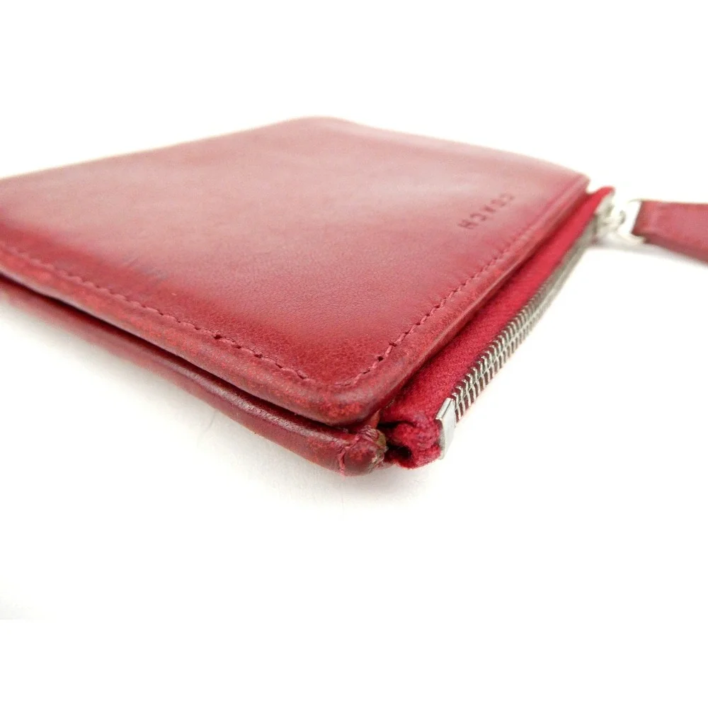 Coach Red Leather Small Bifold Wallet